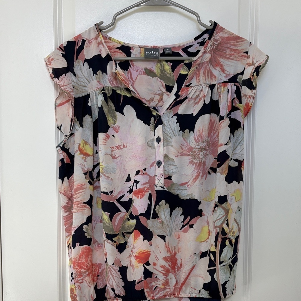 New York & Company Floral Blouse in Pink and Black